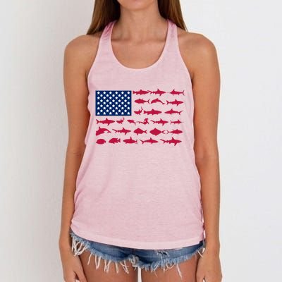 Funny Fishing Proud To Be American Gift Women's Knotted Racerback Tank