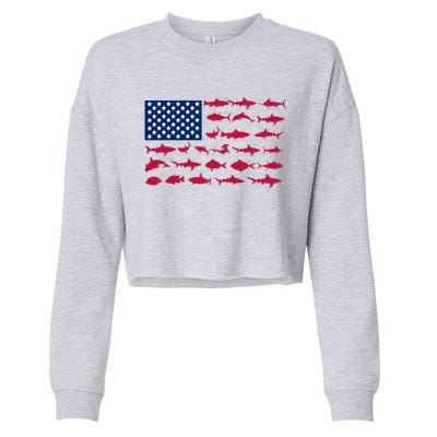 Funny Fishing Proud To Be American Gift Cropped Pullover Crew