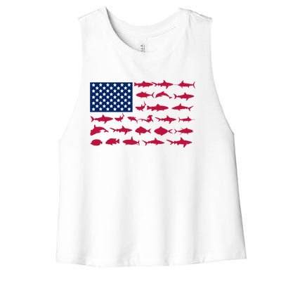 Funny Fishing Proud To Be American Gift Women's Racerback Cropped Tank