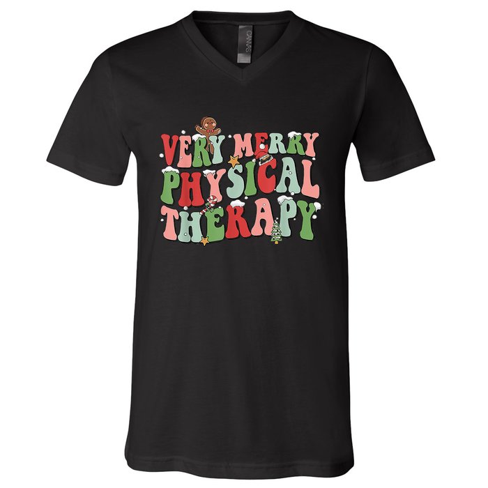 Funky Festive Physical Therapy Christmas V-Neck T-Shirt