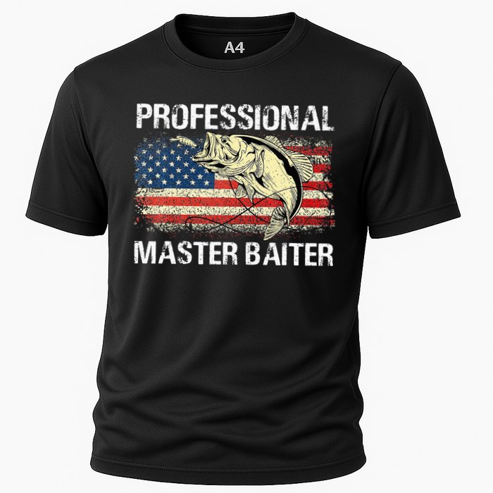 Funny Fishing Professional Master Baiter Retro American Flag Cooling Performance Crew T-Shirt