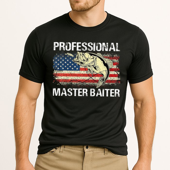 Funny Fishing Professional Master Baiter Retro American Flag Cooling Performance Crew T-Shirt