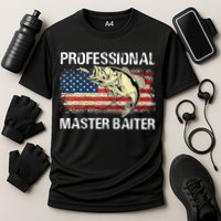 Funny Fishing Professional Master Baiter Retro American Flag Cooling Performance Crew T-Shirt