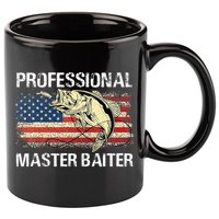 Funny Fishing Professional Master Baiter Retro American Flag 11oz C Handle Ceramic Mug