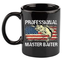Funny Fishing Professional Master Baiter Retro American Flag 11oz C Handle Ceramic Mug