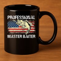 Funny Fishing Professional Master Baiter Retro American Flag 11oz C Handle Ceramic Mug