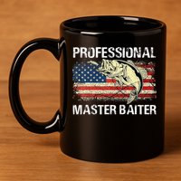 Funny Fishing Professional Master Baiter Retro American Flag 11oz C Handle Ceramic Mug