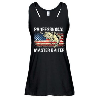 Funny Fishing Professional Master Baiter Retro American Flag Ladies Essential Flowy Tank