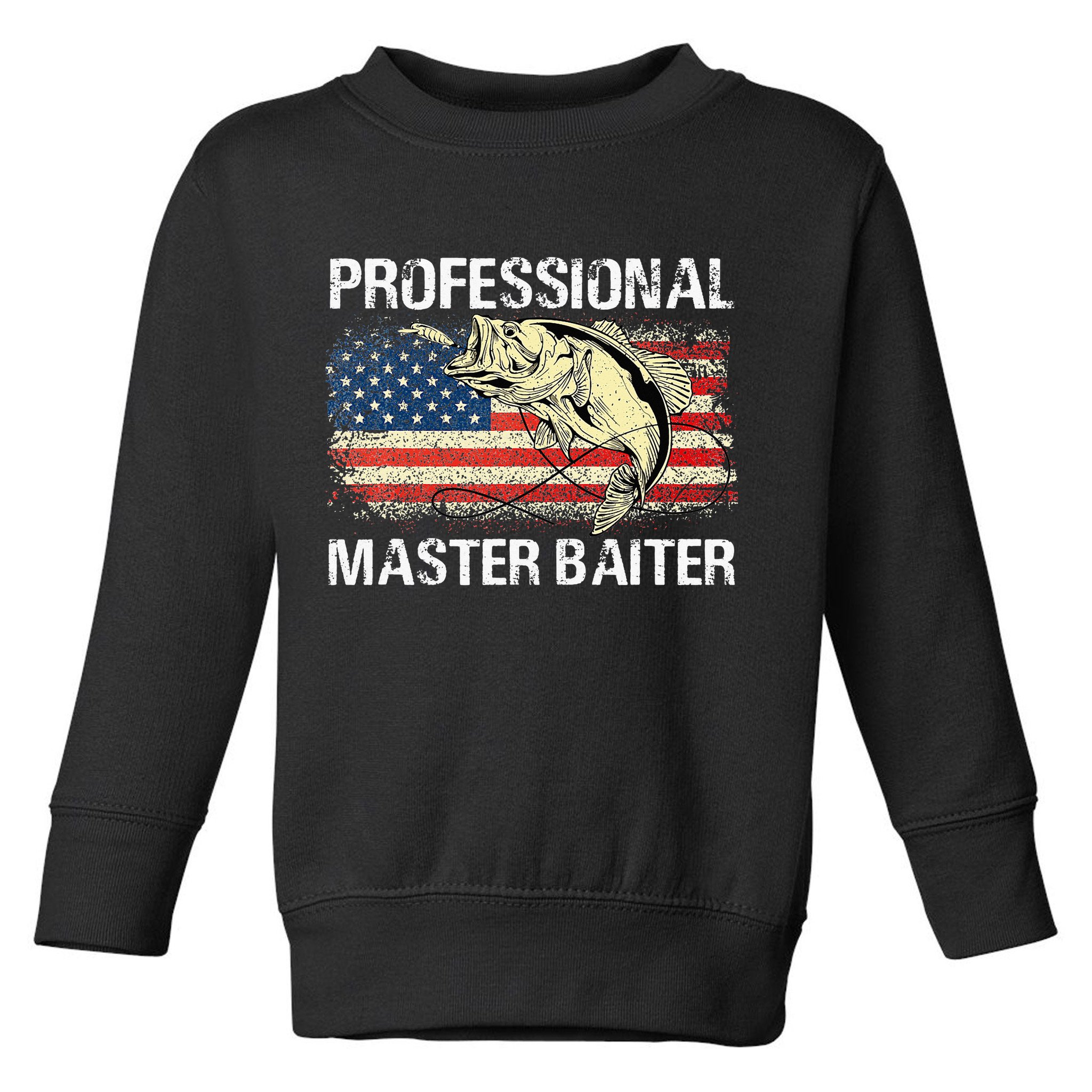 Funny Fishing Professional Master Baiter Retro American Flag Toddler Sweatshirt