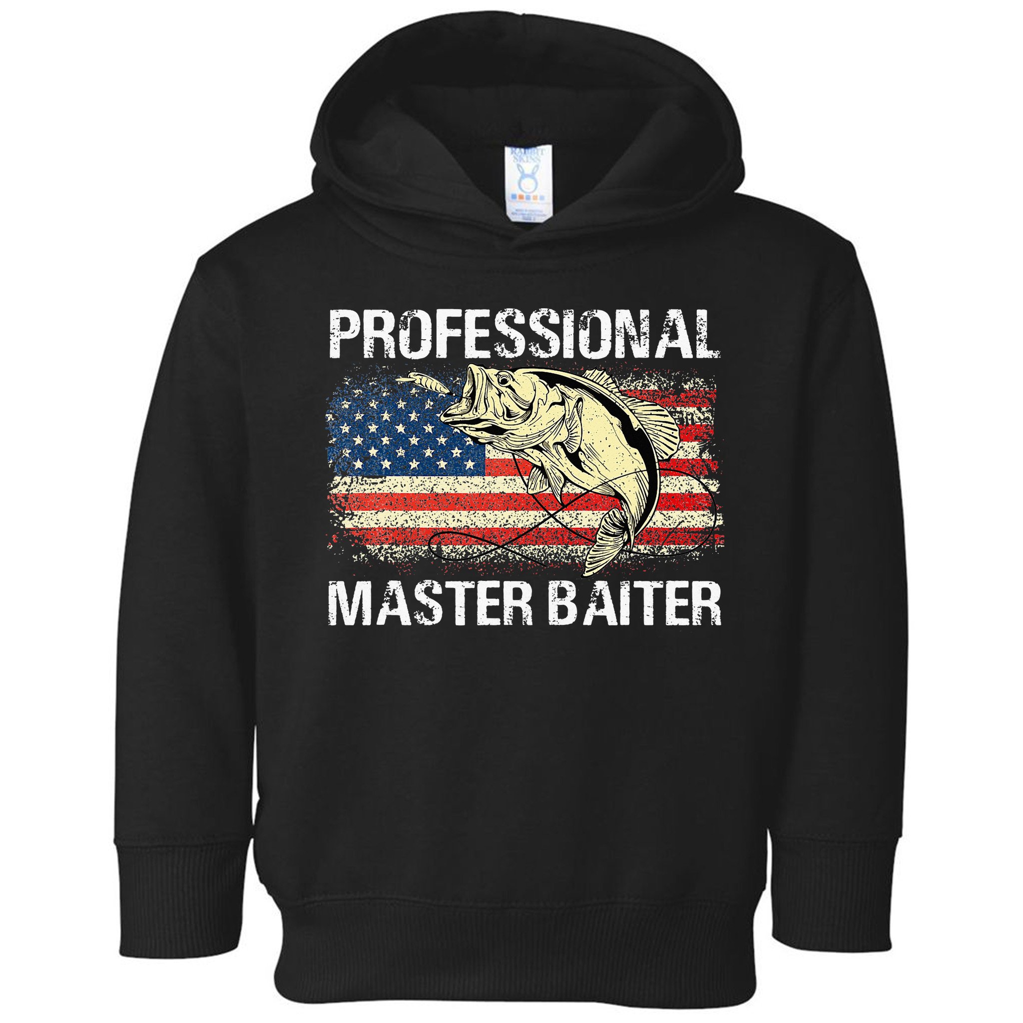 Funny Fishing Professional Master Baiter Retro American Flag Toddler Hoodie