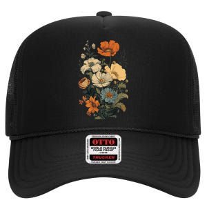 Flowers Floral Pressed Flower High Crown Mesh Back Trucker Hat