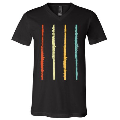 Funny Flute Player Flutist Retro V-Neck T-Shirt