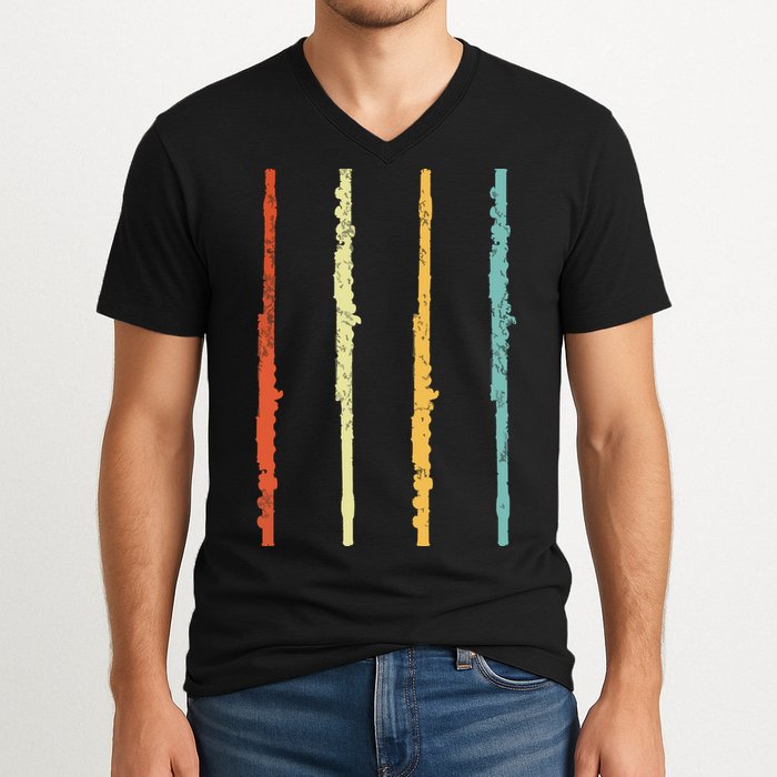 Funny Flute Player Flutist Retro V-Neck T-Shirt