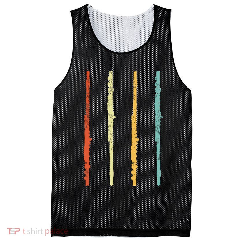 Funny Flute Player Flutist Retro Mesh Reversible Basketball Jersey Tank