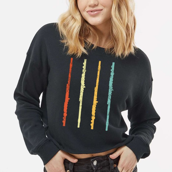 Funny Flute Player Flutist Retro Cropped Pullover Crew