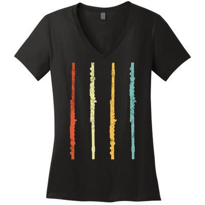 Funny Flute Player Flutist Retro Women's V-Neck T-Shirt