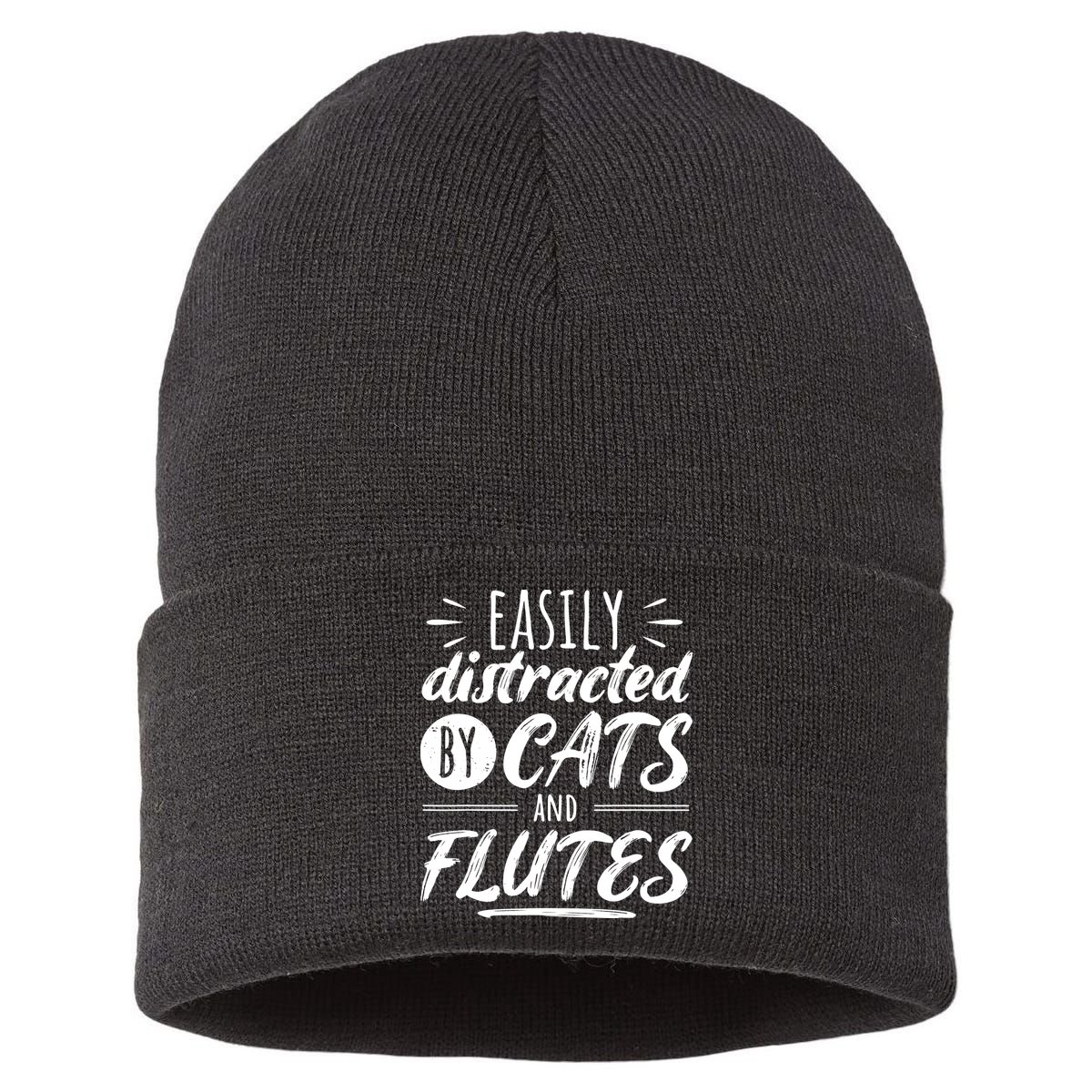 Funny Flute Player Saying Cat Owner I Cats And Flutes Sustainable Knit Beanie