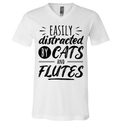 Funny Flute Player Saying Cat Owner I Cats And Flutes V-Neck T-Shirt