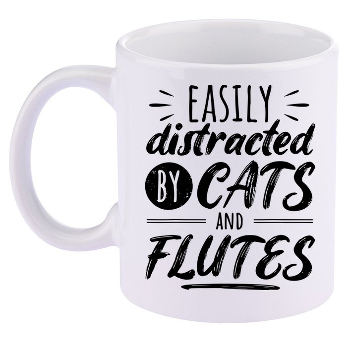 Funny Flute Player Saying Cat Owner I Cats And Flutes 11oz C Handle Ceramic Mug