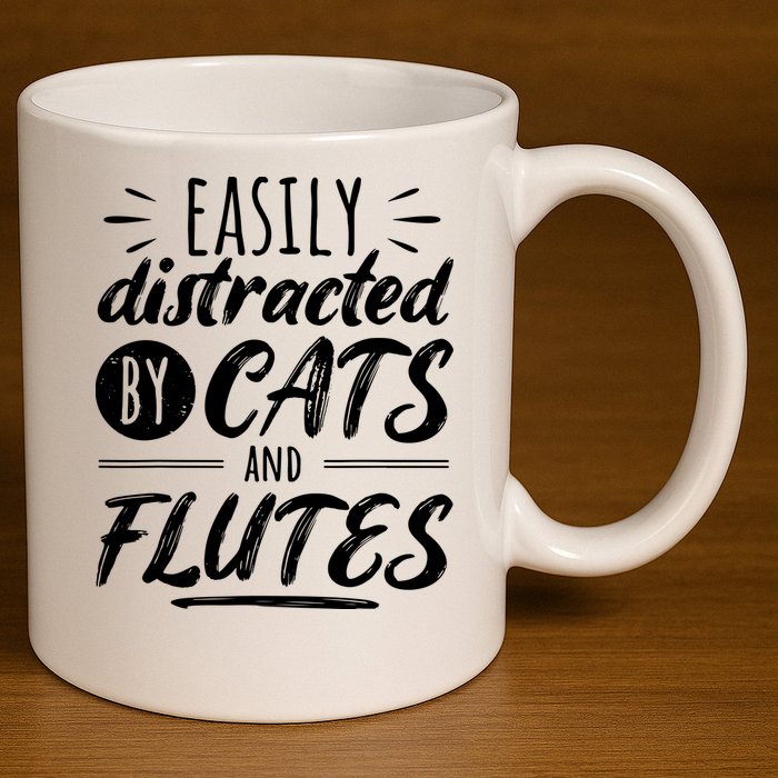 Funny Flute Player Saying Cat Owner I Cats And Flutes 11oz C Handle Ceramic Mug