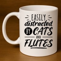 Funny Flute Player Saying Cat Owner I Cats And Flutes 11oz C Handle Ceramic Mug