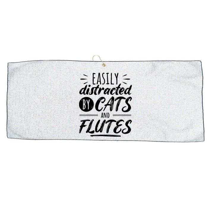 Funny Flute Player Saying Cat Owner I Cats And Flutes Large Microfiber Waffle Golf Towel
