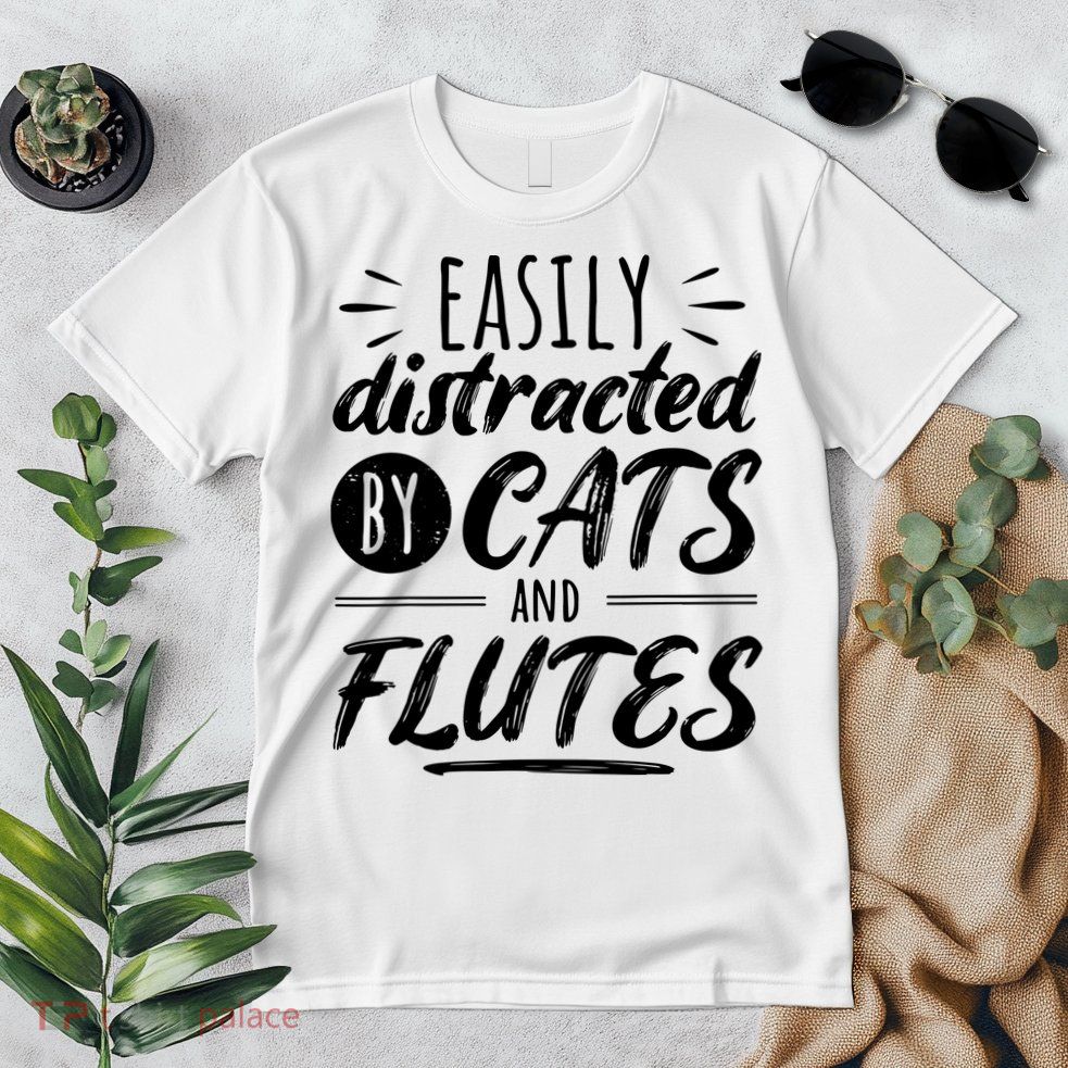 Funny Flute Player Saying Cat Owner I Cats And Flutes Premium T-Shirt