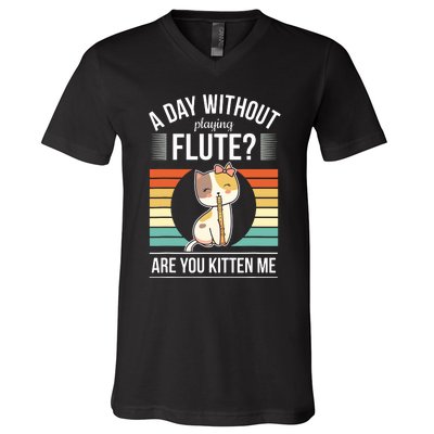 Funny Flute Player Saying Flutist Day Without Playing Flute V-Neck T-Shirt