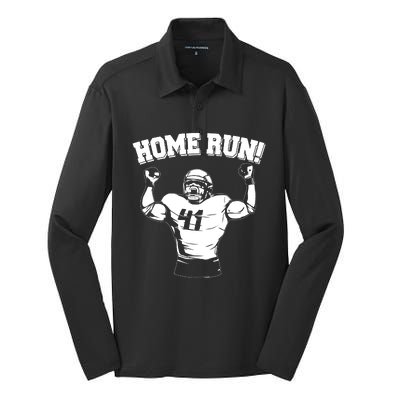 Funny Football Player Home Run Silk Touch Performance Long Sleeve Polo