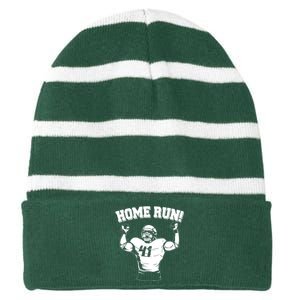 Funny Football Player Home Run Striped Beanie with Solid Band