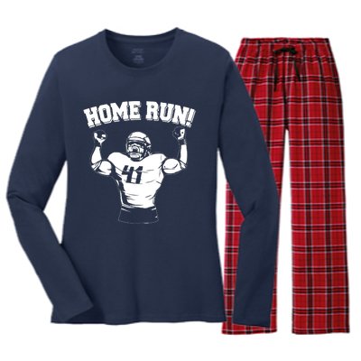 Funny Football Player Home Run Women's Long Sleeve Flannel Pajama Set 