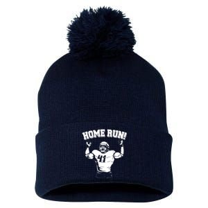 Funny Football Player Home Run Pom Pom 12in Knit Beanie