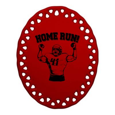 Funny Football Player Home Run Ceramic Oval Ornament