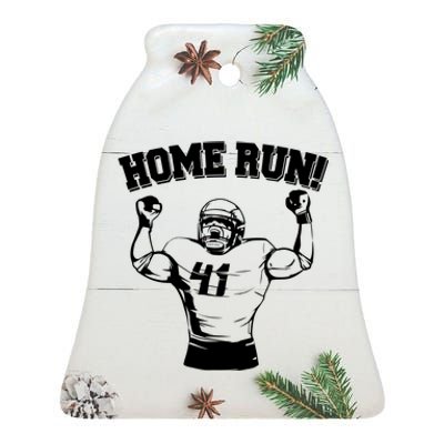 Funny Football Player Home Run Ceramic Bell Ornament