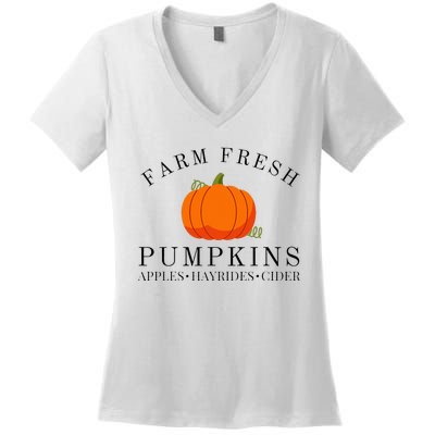 Farm Fresh Pumpkins Apples Hayrides Cider Thanksgiving Fall Women's V-Neck T-Shirt