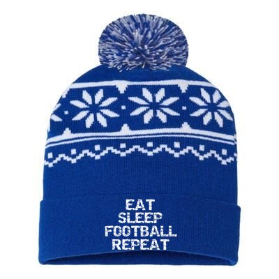 Funny Football Player Gift Eat Sleep Football Repeat Gift USA-Made Snowflake Beanie