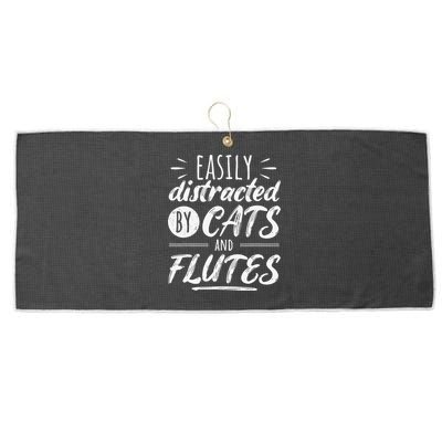 Funny Flute Player Saying Cat Owner I Cats And Flutes Large Microfiber Waffle Golf Towel