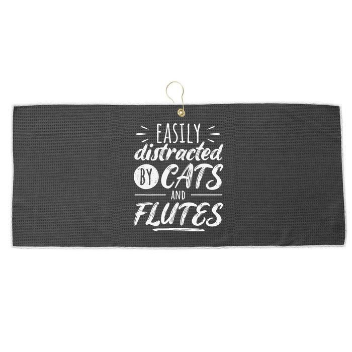 Funny Flute Player Saying Cat Owner I Cats And Flutes Large Microfiber Waffle Golf Towel