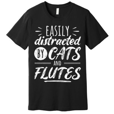 Funny Flute Player Saying Cat Owner I Cats And Flutes Premium T-Shirt