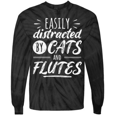 Funny Flute Player Saying Cat Owner I Cats And Flutes Tie-Dye Long Sleeve Shirt