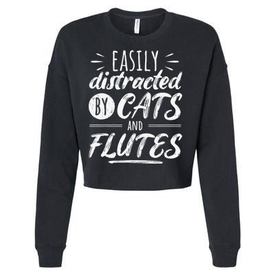 Funny Flute Player Saying Cat Owner I Cats And Flutes Cropped Pullover Crew