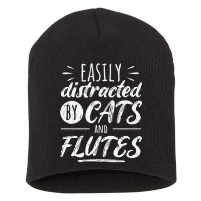 Funny Flute Player Saying Cat Owner I Cats And Flutes Short Acrylic Beanie
