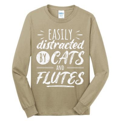 Funny Flute Player Saying Cat Owner I Cats And Flutes Tall Long Sleeve T-Shirt