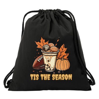 Fall Football Pumpkin Maple Leaf Thanksgiving Drawstring Bag