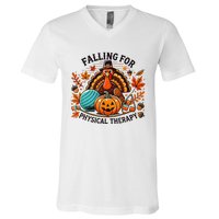 Falling For Physical Therapy Pt Pumpkin Fall Thanksgiving V-Neck T-Shirt