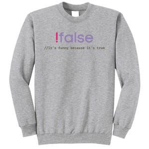 Funny False Programming Geek Programmer Humor JS Coder Tall Sweatshirt