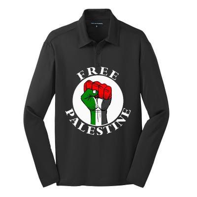 freepalestine free palestine Silk Touch Performance Long Sleeve Polo