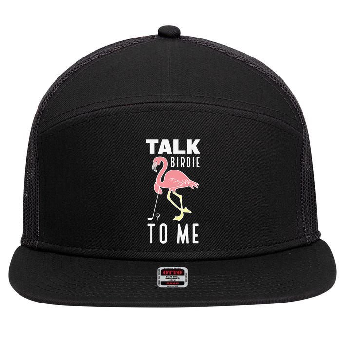 Funny Flamingo Playing Golf Talk Birdie To Me Golf 7 Panel Mesh Trucker Snapback Hat