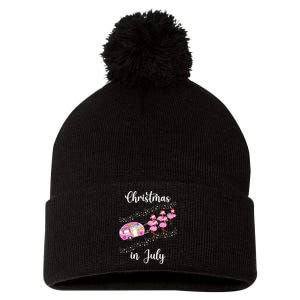 Funny Flamingo Pink Retro Camping Car Christmas In July Pom Pom 12in Knit Beanie