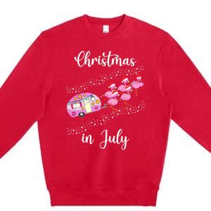 Funny Flamingo Pink Retro Camping Car Christmas In July Premium Crewneck Sweatshirt